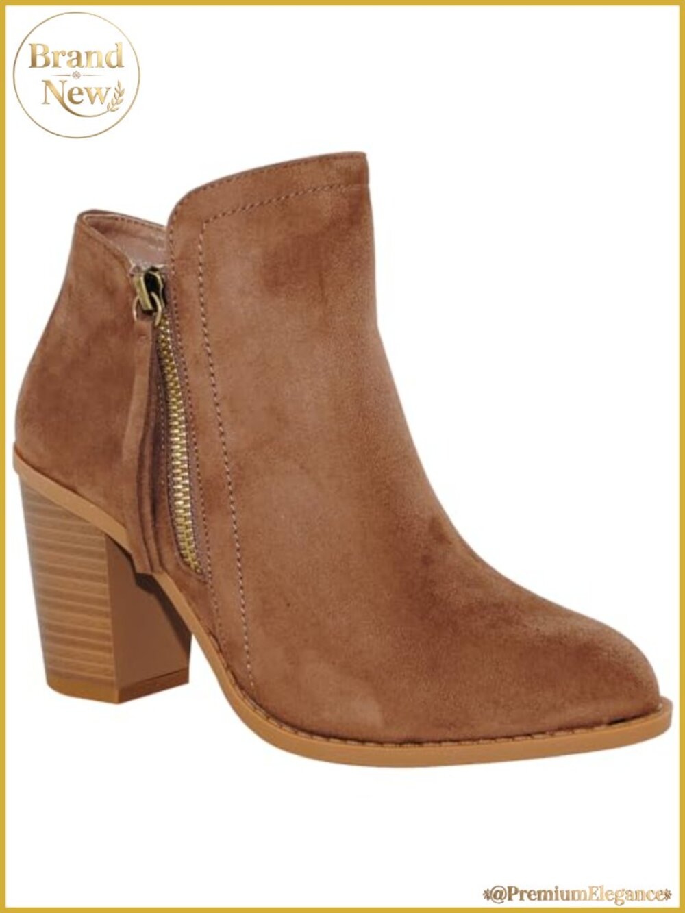 Womens Ankle Booties Faux Suede Chunky Block Heel Side Zip